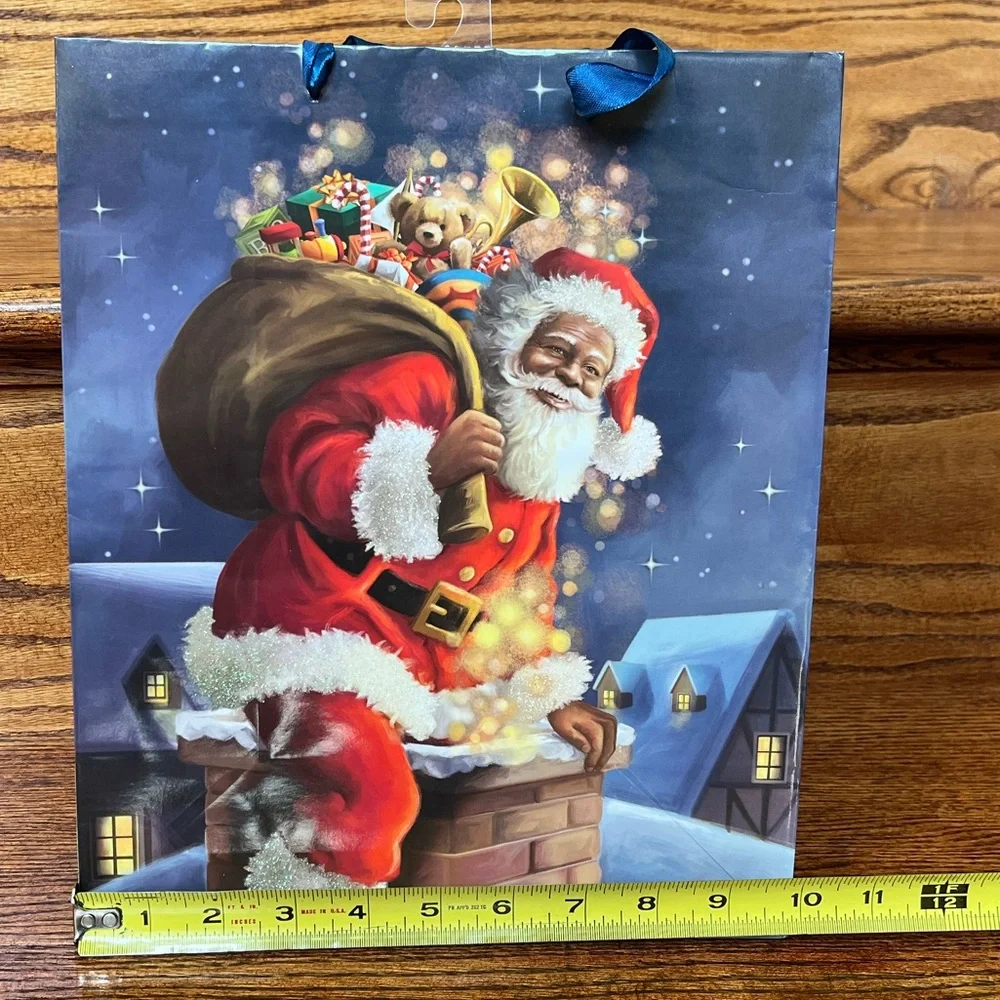 Lot of 5 African American Santa Themed Holiday Christmas Bags